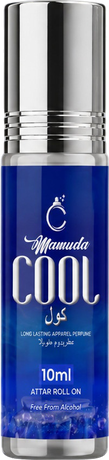 Mamuda Cool attar roll-on, blue bottle with a silver cap