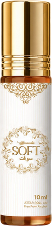 Mamuda Soft attar roll-on, white and gold bottle with a gold cap
